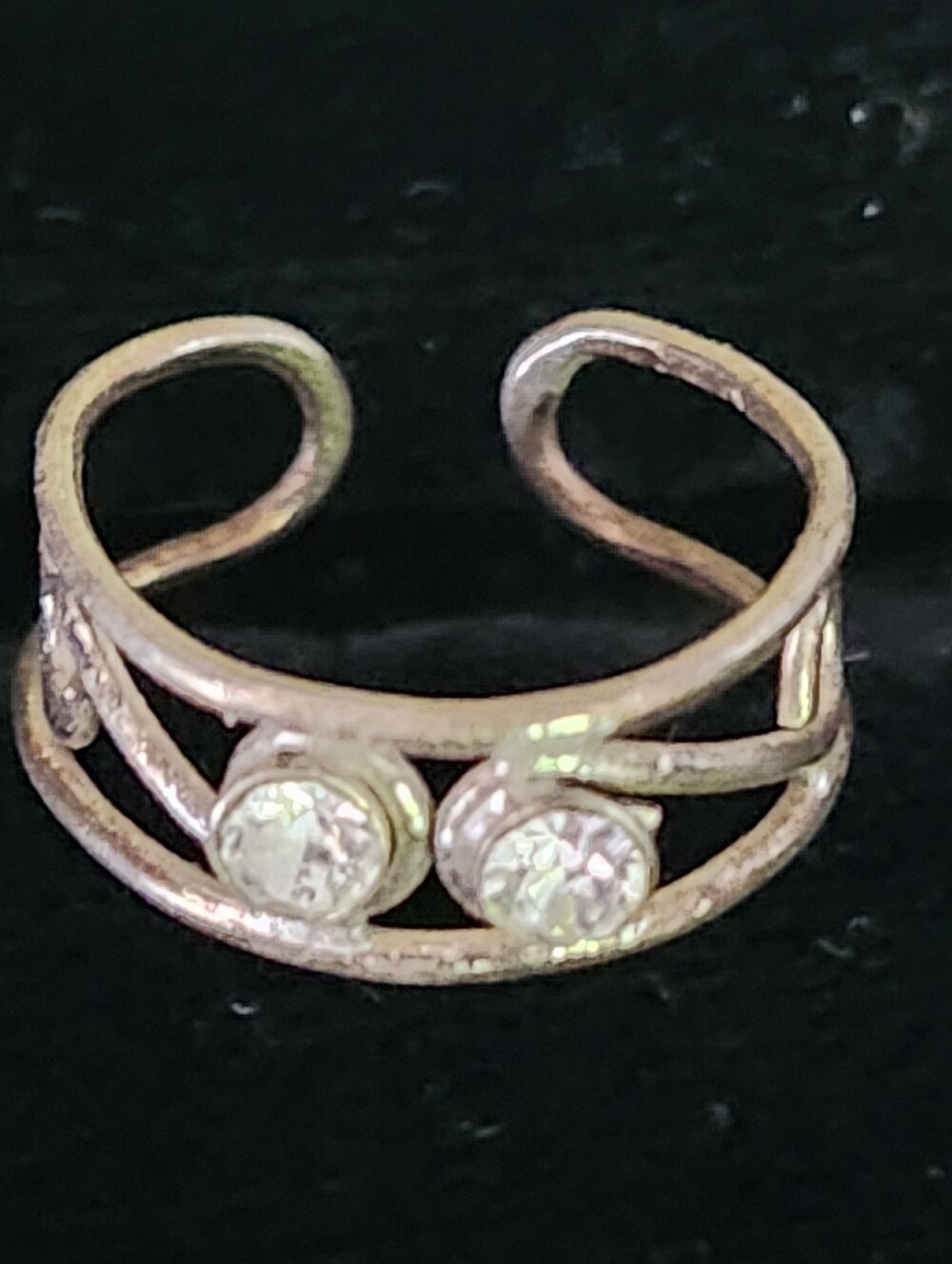 Silver-Tone Double Crystal Open Band Toe Ring